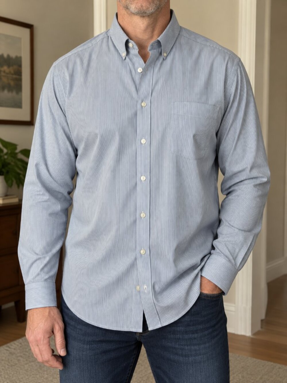 Eddie Bauer Men’s 3XLT Blue Stripe Long Sleeve Button Down Shirt